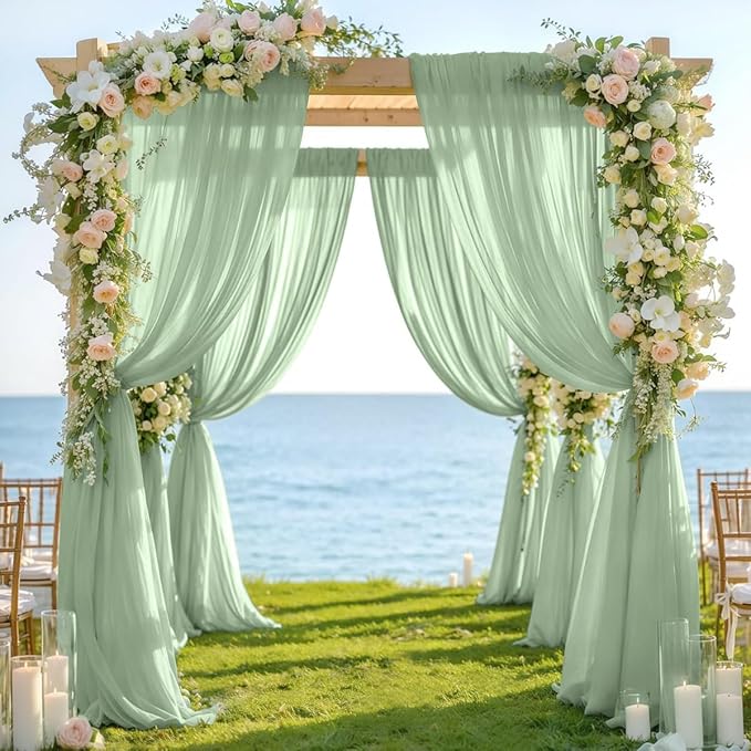 Sage Green Wedding Arch Draping Fabric 1 Panel 29" × 20FT Sheer Drapes Outdoor Curtain for Wedding Ceremony Baby Bridal Shower Arch Ceiling Backdrop Decor