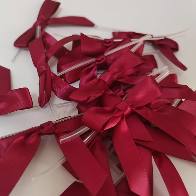 50pcs 2-1/2" Burgundy Satin Ribbon Bows with Twist Tie Bows for Christmas Gift Packing&Wrapping (Burgundy)