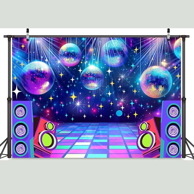 Dance Party Backdrop Retro 80s 90s Theme Stage Dance Ball Music Birthday Party Decoration DJ Photography Background 5 x 3 ft for Baby Shower Picture Photo Shoot Polyester Fabric,Multi1