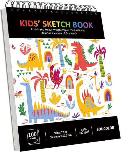 Soucolor 9" x 12" Kids Sketch Book, 100 Sheets Spiral Bound Art Sketchbook, Acid Free Artist Drawing Book Paper, Art Supplies for Adults, Craft Activities, Sketch Paper for Drawing Coloring Sketching