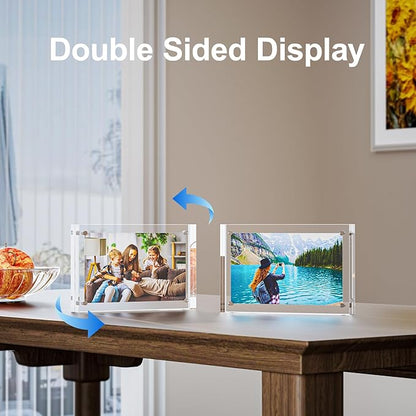 2 Pack 8x10 Acrylic Picture Frames - 20% Thicker Double Sided Magnetic Frame with UV Protection - Freestanding Clear Frameless Display for Tabletops - Modern Photo Frame Set for Home & Office Decor