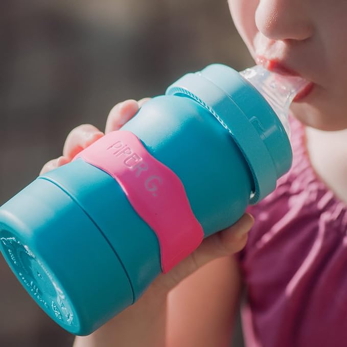 InchBug Orbit Labels - Baby Bottle Name Labels for Daycare, Sippy Cup Bands - Engraved Silicone, Reusable, Dishwasher Safe, White Contrasting Personalization, 4-Pack (Lullaby Blue)