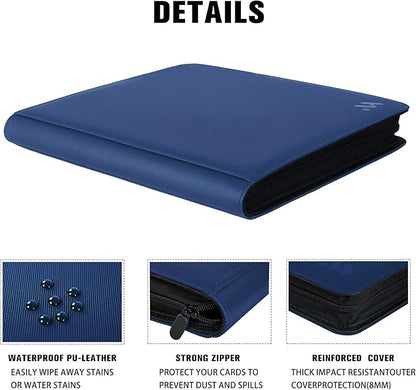 Premium 1000+ Pockets Card Binder,16 Pockets Trading Card Binder Ringless Side Loading Trading Card Album Folder for TCG -Blue
