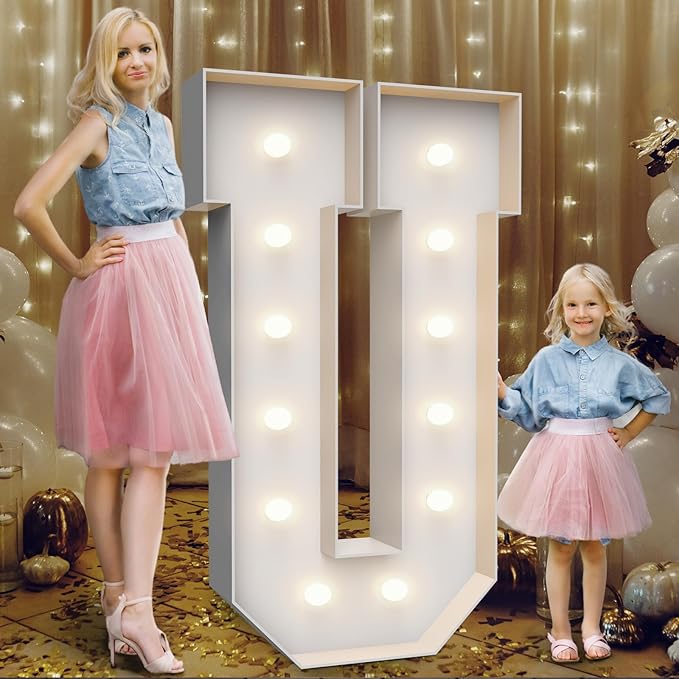 4FT Marquee Light Up Letters U,Party Decoration Large Marquee Light Up Letters with Weighted Water Bag,Pre-cut Foam Board Set Can Be Used for Birthdays,Weddings,Baby Anniversaries