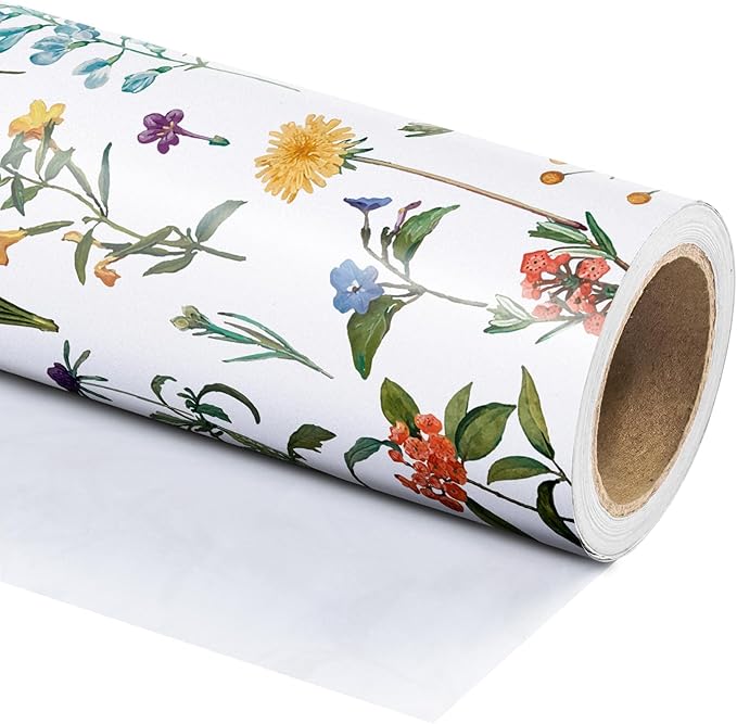 WRAPAHOLIC Floral Wrapping Paper Roll - Mini Roll - 17 Inch x 9.8 Feet - Wildflower Wrapping Paper Perfect for Girls Women Birthday, Wedding, Bridal Shower