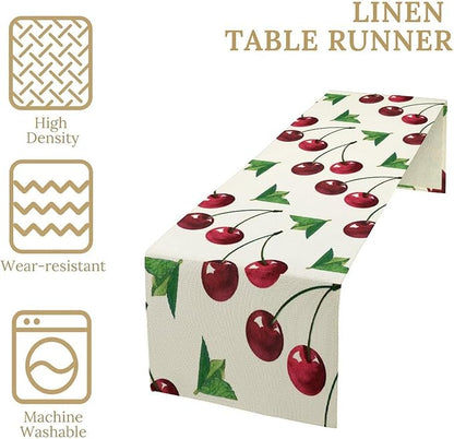 Red Cherry Table Runner Watercolor Tropical Fruit Spring Summer Wild Berry Dinner Runner for Girl Baby Party Holiday Home Kitchen Dining Table Decor 13x90
