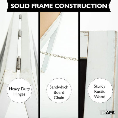 Ilyapa Wooden A-Frame Sign with Eraser & Chalk - 21 x 30 Inches Magnetic Sidewalk Chalkboard – White Menu Display for Restaurant, Business Or Wedding