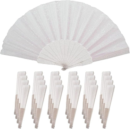 24 Pack Handheld Fan,Folding Hand Glitter fan with Shining Transparent Fan Rib – Ideal for Wedding, Church, Festival, Dance, Tea Party, Club, and EDM Accessories, White