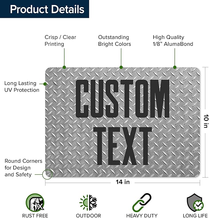 Custom Sign, Custom Street Sign, 11 Font Colors, 13 Font Styles, 4 Hole Options, 22 Sizes, 10x14 Inches, Rust Free DiBound, Fade Resistant, Made in USA by My Sign Center (Diamond Metal)