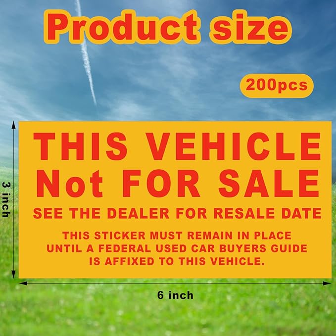 200 Pcs Car Dealership Supplies This Vehicle Not for Sale Stickers Car Dealer Yellow and Red Lettering Decal Adhesive Compliance Sticker for Vehicle Window, 6 x 3 Inches