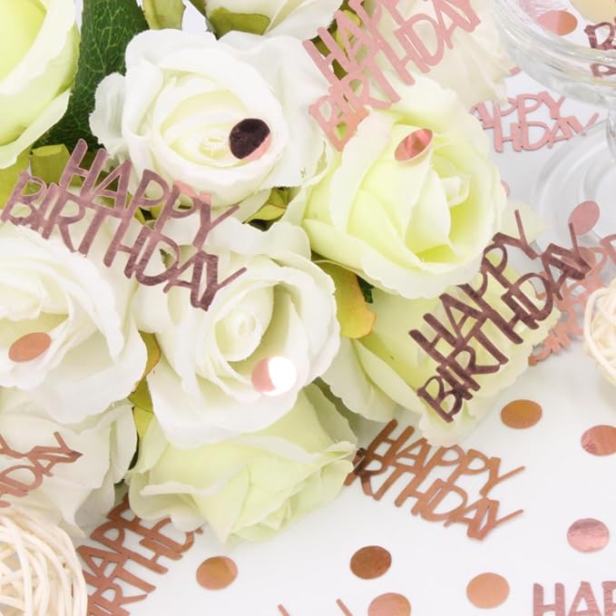Rose Gold Birthday Confetti - 270 PCS Glitter Happy Birthday Decorations for Table