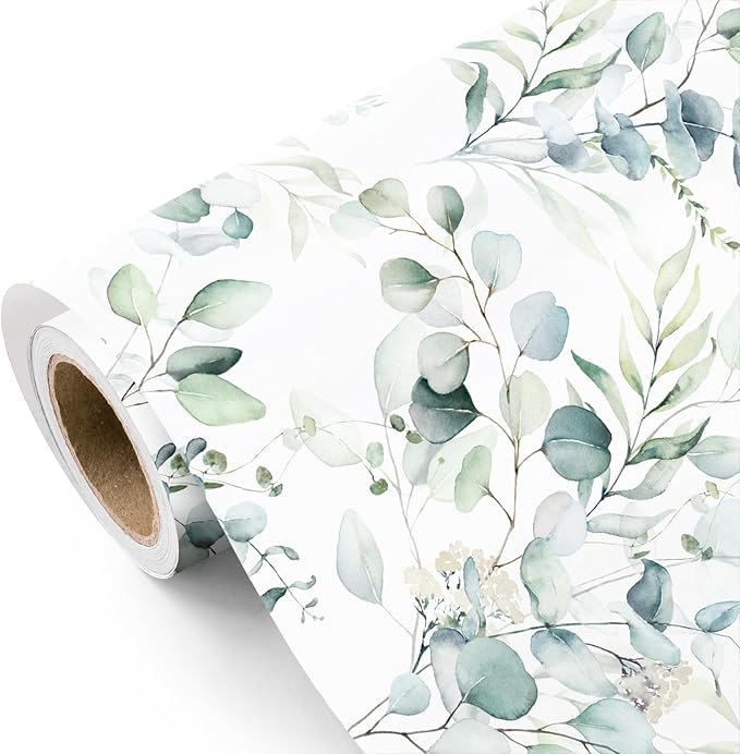 WRAPAHOLIC Eucalyptus Leaves Wrapping Paper Roll - Mini Roll - 17 Inch x 9.8 Feet - Eucalyptus Greenery Wrapping Paper Perfect for Birthday, Wedding, Bridal Shower
