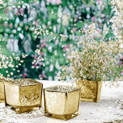 WGV 2 Inch Gold Speckle Square Cube Glass Votive Candle Holder, Small Tiny Mercury Tea Light 2x2”, 1 Pc
