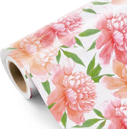WRAPAHOLIC Floral Wrapping Paper Roll - Mini Roll - 17 Inch x 9.8 Feet - Peach Flower Wrapping Paper, Perfect for Girls Women Birthday, Wedding, Bridal Shower