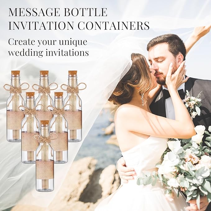 Baderke 24 Pcs 5.6 oz Message Bottles with Letter Printer Paper Plastic Bottles & Corks Twines for Message Invitations Birthday Wedding Baby Shower DIY Crafts Gift Party Favors (Vintage)