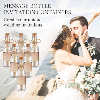 Baderke 24 Pcs 5.6 oz Message Bottles with Letter Printer Paper Plastic Bottles & Corks Twines for Message Invitations Birthday Wedding Baby Shower DIY Crafts Gift Party Favors (Vintage)