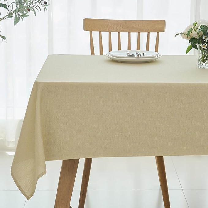maxmill Square Linen Textured Tablecloth Waterproof Spillproof Wrinkle Free Soft Slubby Textured Table Cloth for Dinner and Party Washable Wipeable Fabric Table Cover Decoration, 60 x 60 Inch, Beige