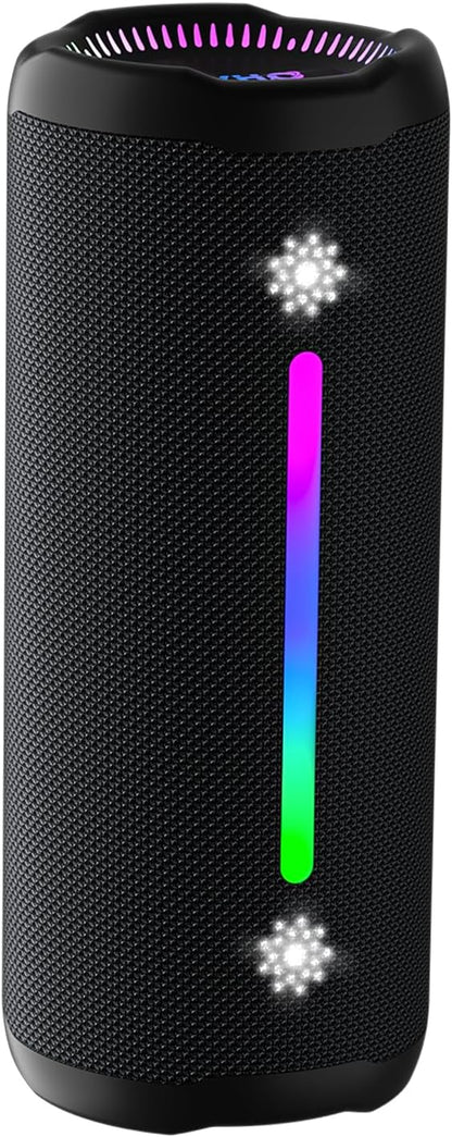 Bluetooth Speakers Wireless Loud Stereo Sound IPX7 Waterproof Outdoor Portable 25W Super Bass Speaker for Home Party Beach with 24H Playtime Colorful Lights BT5.3 TWS Pairing Birthday Gift Black