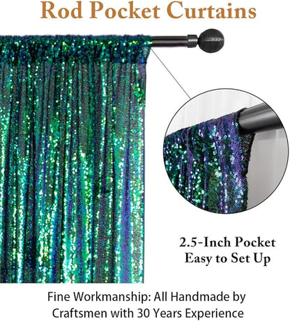 ShinyBeauty Sequin Curtains 2 Panels 2FTx8FT Iridescent Green Photo Booth Backdrop Prom Backgrounds Baby Shower Backdrop Wedding Ceremony Birthday Party Decorations