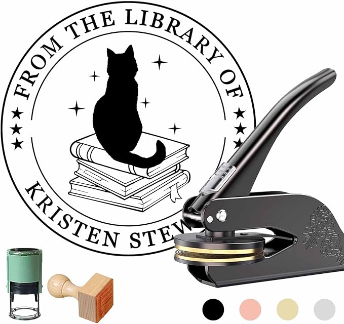 Book Embosser Personalized - Embosser Stamp Custom for Book, Cards, Paper, Napkins, Perfect for Book Lovers, Personal Library and Wedding, A Thoughtful Gift for Any Occasion - Cat