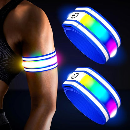 LED Armband for Running(2 Pack),Light Up Arm Bands for Night Walking Running,Rechargeable Lights for Runners,High Visibility Reflective Running Gear Adjustable Light Up Wristbands
