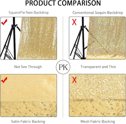 SquarePie Sequin Backdrop Less See Through Thick Background for Photography Glitter Curtain Party 10FT x 10FT Gold