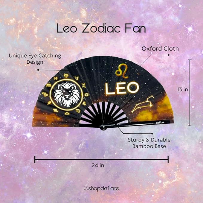 DeFlare | Cosmic Zodiac Rave Fan | Zodiac Sign Hand Fan | Astrology Rave Fan | Hand Fan | Large Rave Fan | Large Clacking Fan