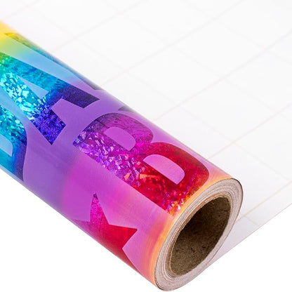 LeZakaa Holographic Birthday Wrapping Paper Roll, Happy Birthday Lettering with Colorful Stars, Rainbow Metallic Foil, with Cut Lines, for Boys Girls, Mini Roll, 17 inches x 32.8 Feet