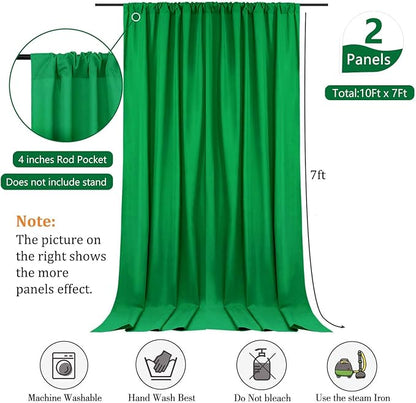 10 x 7 Feet Grass Green Backdrop Curtain for Partie, Background Curtains for Photoshoot, Birthday, Wedding, Halloween, Thanksgiving, Christmas, New Year Party Decorations 5Ft x 7Ft, 2 Panels