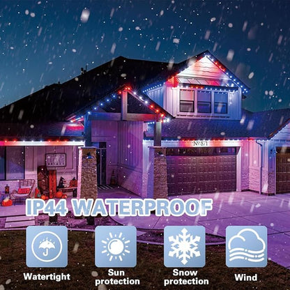 LAMPHOME 66ft Patriotic String Lights - Red White Blue Mini Lights, 200 LED Transparent Wire Fairy Starry String Lights Plug in, 11 Lighting Modes for Outdoor Tree Party Decoration (Red White Blue)