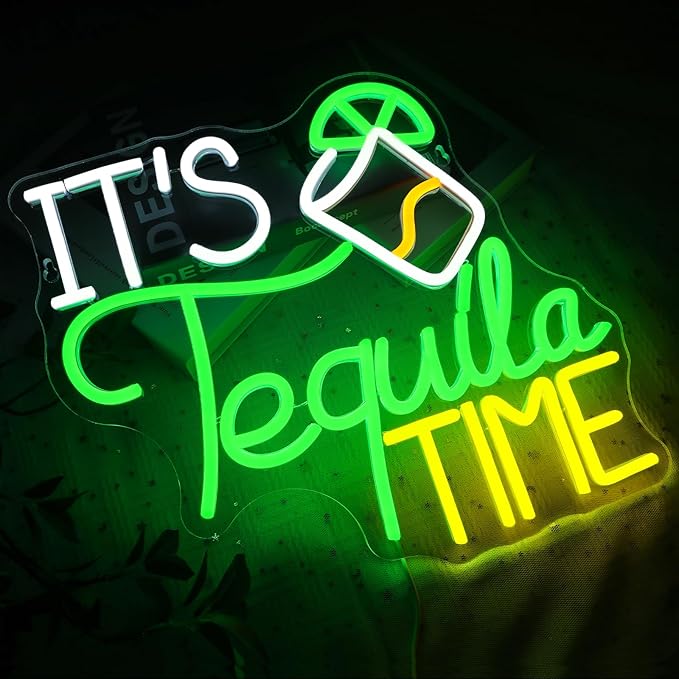 It Is Tequila Time Neon Sign for Wall Decor, Tequila Led Signs, USB Dimmable Neon Lights for Beer Bar Kitchen Restaurant Home Pub Party Man Cave Club Shops Hotel Store Business Gift