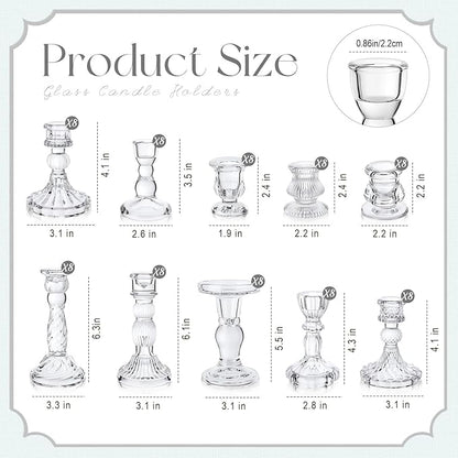 Mumufy 80 Pcs Glass Crystal Taper Candle Holders Clear Glass Candlestick Holder Fit 0.8 Inch Candles Crystal Decorative Candle Stand Centerpiece Table Wedding Dining Party (Classic,Clear)
