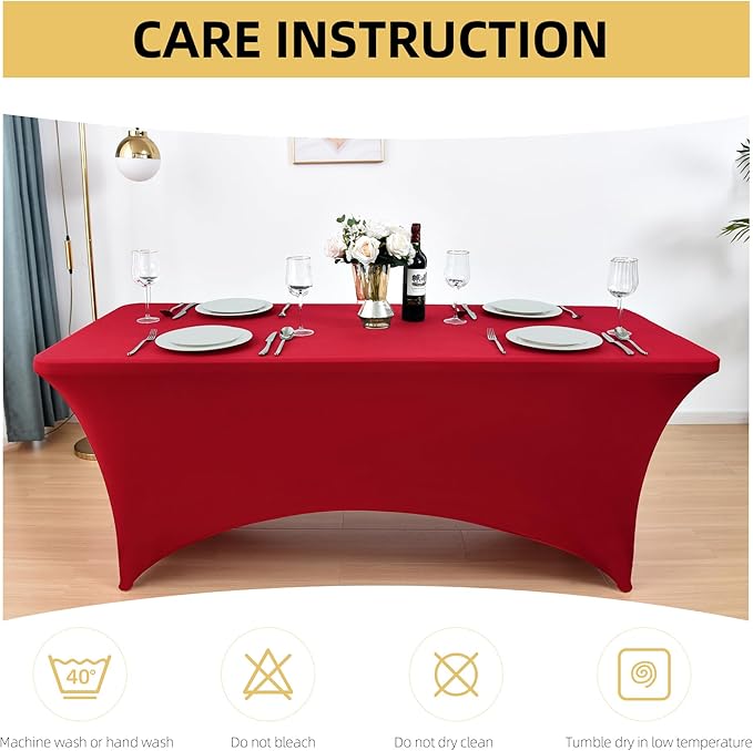 10-Pack 6ft Spandex Table Covers for Rectangle Standard Folding Tables - Wrinkle Resistant Stretch Tablecloths - Ultimate Fitted Table Protector for Parties, Banquet, Wedding