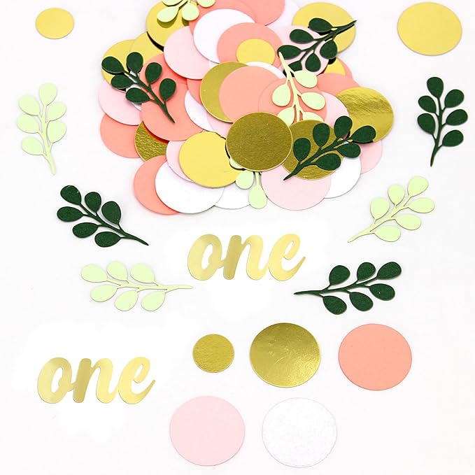 300PC Pink and Sage Green 1st Birthday Confetti First Birthday Decorations for Girl Dots Table Scatter for Baby Girl One Year Old Party Decor Supplies