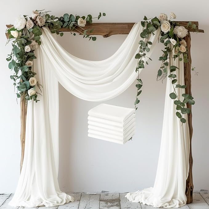 Wokceer Wedding Arch Draping Fabric 6 Panels 28.7" x 20FT Ivory Drapes Sheer Fabric Backdrop Arch Draping for Wedding Ceremony Birthday Party Bridal Shower Decoration