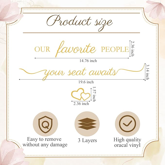 3 Pcs Wedding Seating Chart Decal Stickers DIY Our Favorite People Your Seat Awaits Vinyl Decal Wedding Sign Decor Seating Chart Board Mirror Stickers(Gold)