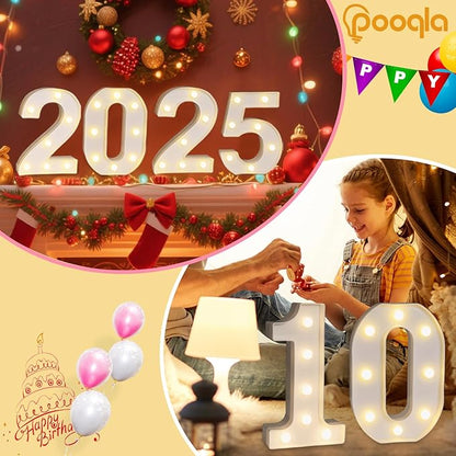 Pooqla Decorative Led Light Up Number Letters, White Plastic Marquee Number Lights Sign Party Wedding Decor Battery Operated Number (9)
