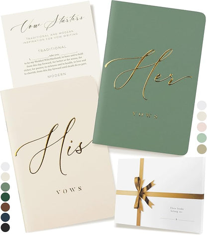 ARTESORI Wedding Vow Book for Her & Him, Soft Touch, Gold Engraving, 28 Lined Pages, Wedding Vow Books His and Hers, Wedding Essentials, Wedding Registry Gifts, His and Hers Gifts [Sage & Ivory]