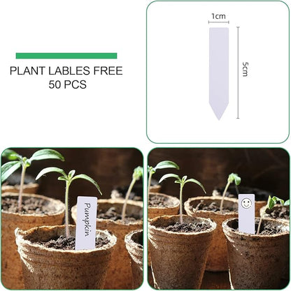 JERIA 50-Pack 3.15 Inch Peat Pots for Seedling with 50 Pcs Plant Labels,Outdoor Garden Germination Nursery Pots,Biodegradable Seed Starter Pots Kits