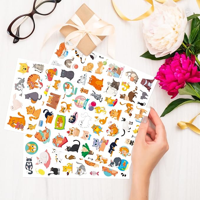 Cute Cat Stickers Kitty Decal Sticker 685 Counts Party Gifts Goodie Bags Decor Reward Animal Birthday Party Favors Vinyl Waterproof Cat Water Bottle Laptop Stickers Invitation Decor