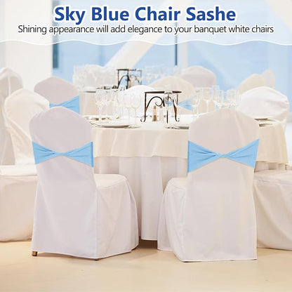 Kinlop 50 Pcs Spandex Chair Sashes Bows Chair BandB0C3V282KGs Slider Sashes for Covers Elastic Bands Ties Without Buckle Decorations for Wedding Party Events Ceremony Birthday(Sky Blue)