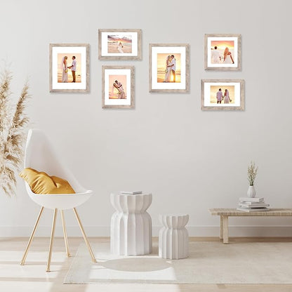 11x14 Picture Frame Set of 4 with Tempered Glass, Smoke Gray Frame Display 8x10 Pictures with Mat or 11 x 14 Without Mat, Wood Rustic Photo Frames for Horizontal or Vertical Wall Mounting