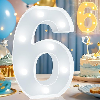 Pooqla LED Light Up Numbers, Warm White and Cool White Decorative Lighted Marquee Numbers, Light Up Numbers for Boys Girls Party, Wedding, Bar, Night Light, Room Decor, Birthday Decoration, Number 6