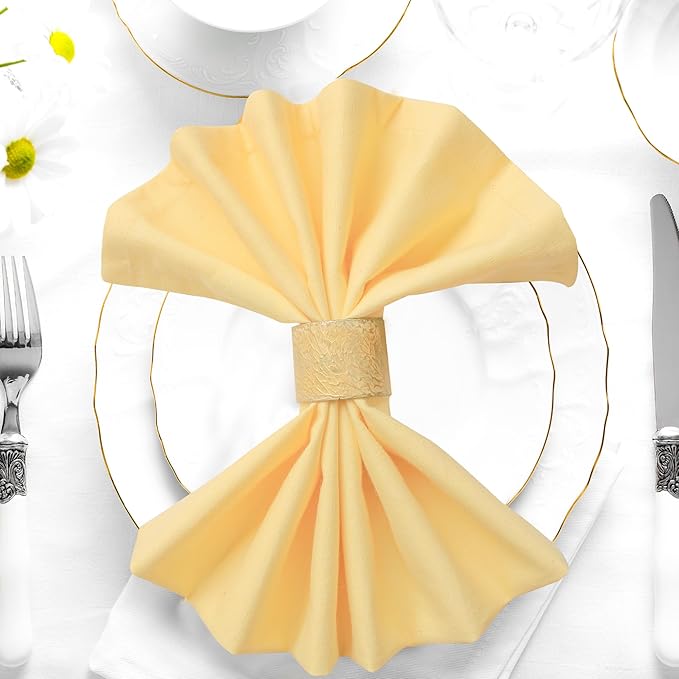 Urban Villa Fall Cloth Napkins 100% Cotton Slub Absorbent Dinner Napkins (Set of 12) Oversized 20x20 Inches Solid Yellow Color Soft Durable Reusable Washable Ideal for Everyday Use Wedding Parties