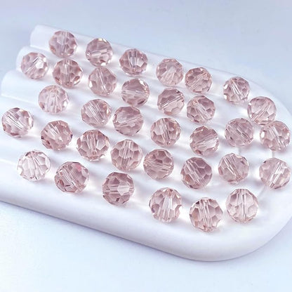 100 PCS 8mm Crystal Glass Beads Round Multiple Faceted Loose Spacer Glass Beads for DIY Handcrafte Bracelet Necklace Earring Jewelry Making(Pink)