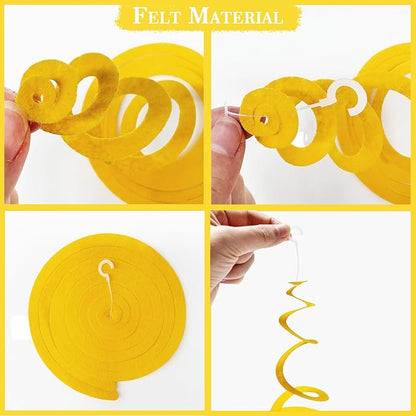 36 Pcs Royal Blue Yellow White Hanging Swirl Decoration Felt Swirl Streamer Spiral Ceiling Decorations Garland for Graduation Birthday Baby Shower Wedding Retirement Nautical Ahoy Achor Party Supplies