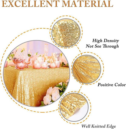 ShinyBeauty Gold Table Cloths for Party 2 Packs, 72X72 Inch Sequin Tablecloths Square Glitter Table Cloth Overlay Gold Tablecloth for Wedding, Birthday, Cake Tables