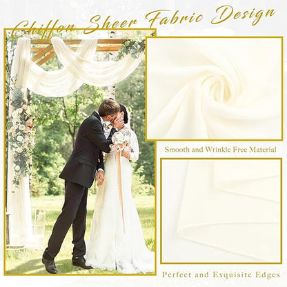 Wedding Arch Draping Fabric 4 Panels 20Ft length x 28" width Ivory Arch Drapes Chiffon Fabric Sheer Curtains Backdrop for Party Bridal Ceremony Ceiling Decor Wedding Stage Reception Decorations
