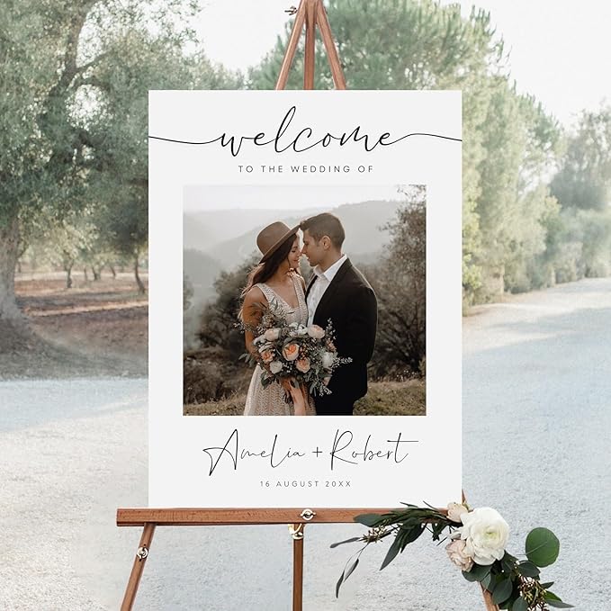 Welcome Wedding Sign Personalized, Modern Photo Wedding Sign Decorations Signage 12" X 18" (Small), 27" (Medium), 36" (Large), Plastic, Modern, Pole Mount, Weather