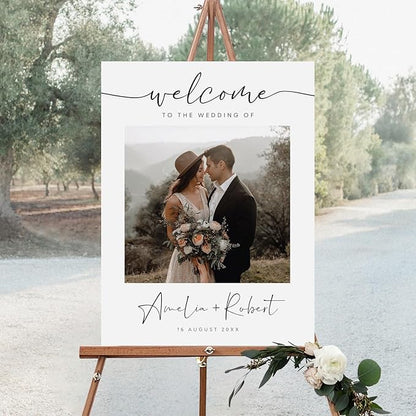 Welcome Wedding Sign Personalized, Modern Photo Wedding Sign Decorations Signage 12" X 18" (Small), 27" (Medium), 36" (Large), Plastic, Modern, Pole Mount, Weather